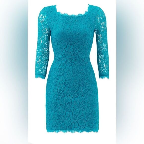 NWT Diane Von Furstenberg Zarita Elegant Lace Dress in Teal, US2 - Picture 1 of 13